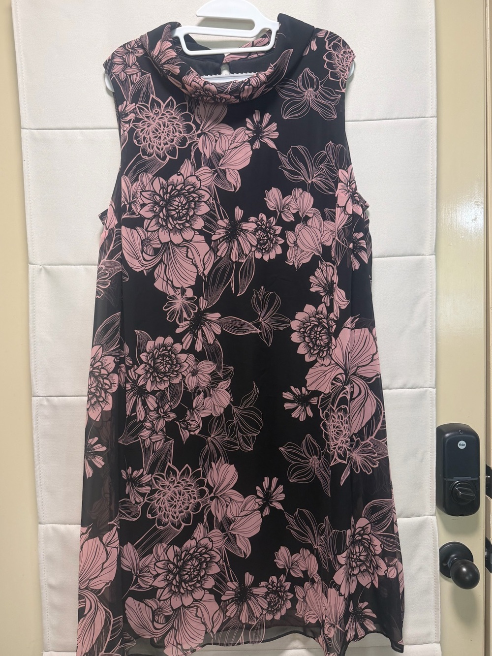 Connected Apparel Black Pink Floral Mock Neck Dress Plus Size 18W Sleeveless